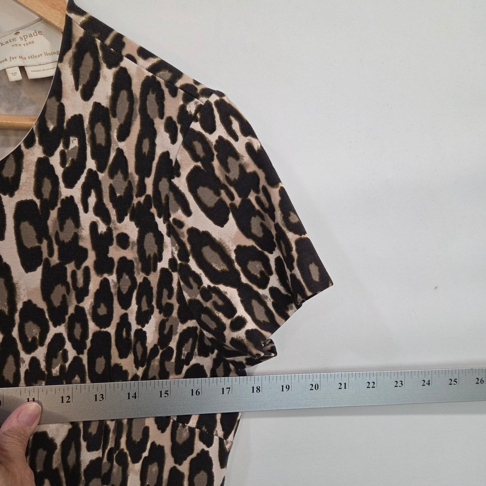 Kate Spade New York Womens Leopard Fit & Flare Dress 12 Short Sleeve Zip Back - Picture 10 of 13